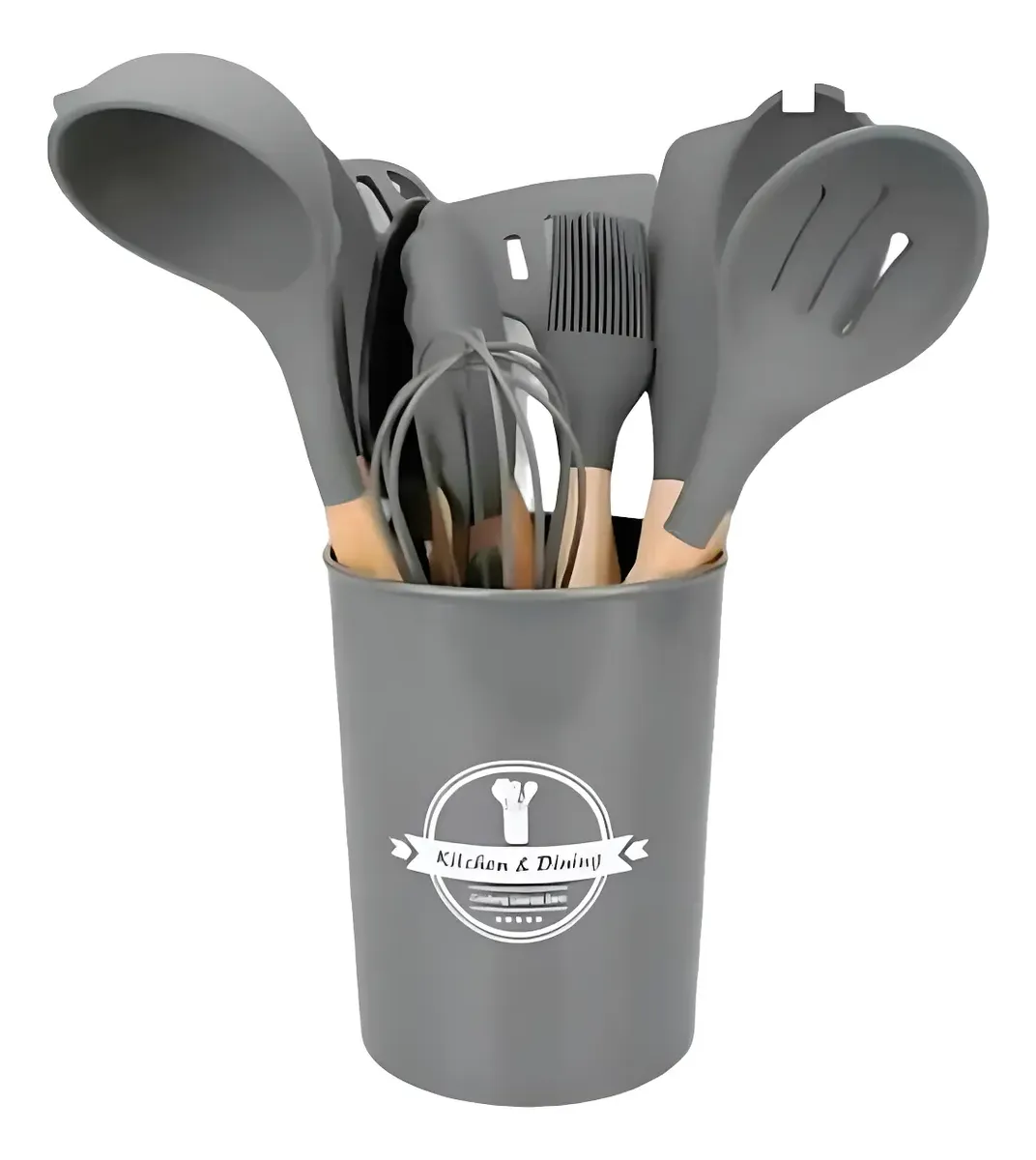 Jogo Utensílios de Cozinha em Silicone Madeira 12 Peças ( Cinza) - 2