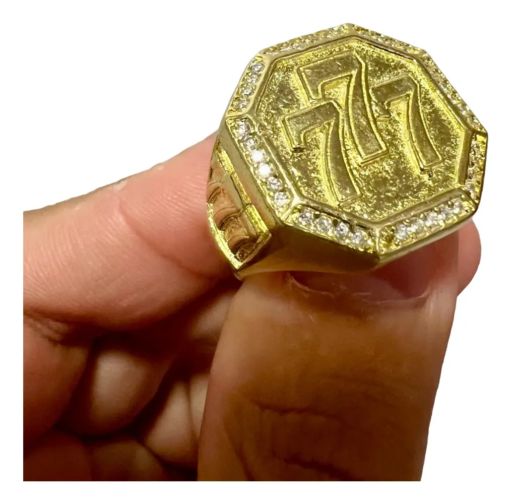 Anel Dedeira 777 Octogonal Cravejado Moeda Antiga Cor Ouro Dourado Ajustável - 1