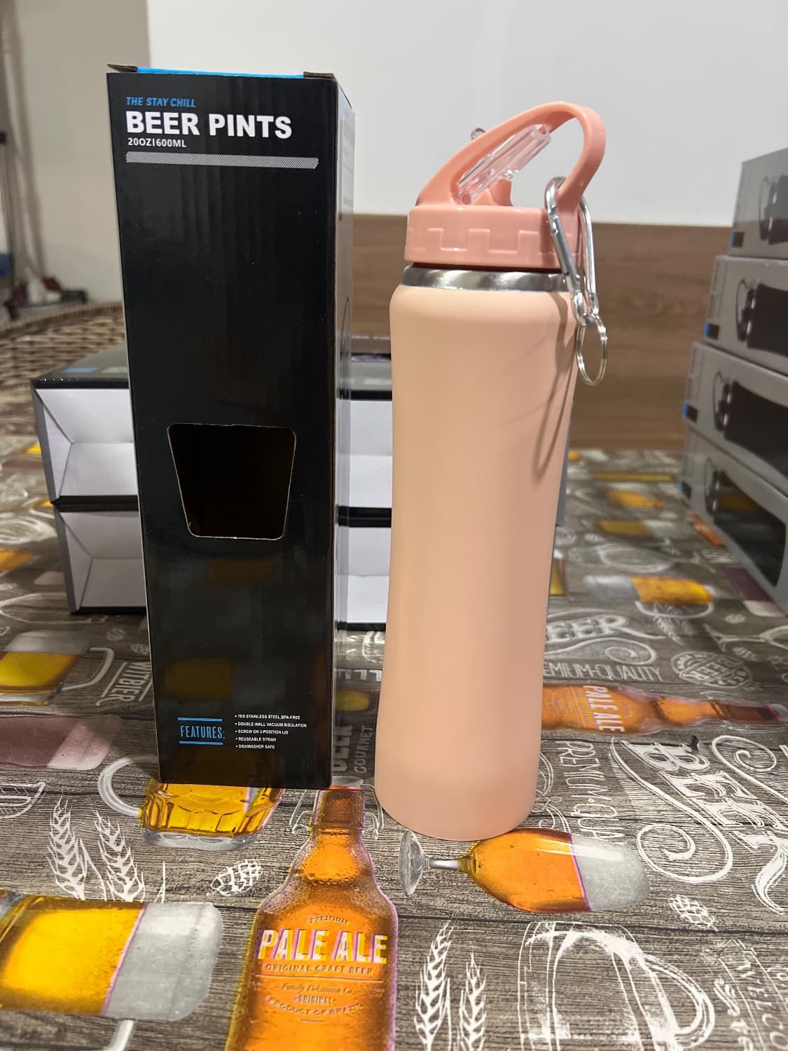 Garrafa Termica Inox 600ml Beer Pints C/ chaveiro - Pessego - 1